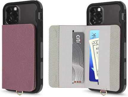 Cell Phone and Credit Card Holder with Crossbody and Wrist Straps, Stick-On Wallet w/RFID Protection Multiple Card Slots Transparent ID Pocket