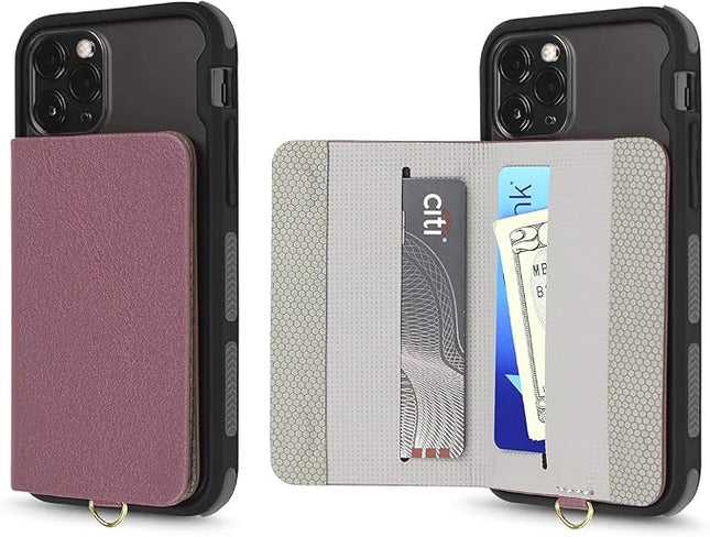 Cell Phone and Credit Card Holder with Crossbody and Wrist Straps, Stick-On Wallet w/RFID Protection Multiple Card Slots Transparent ID Pocket