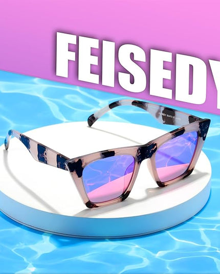 FEISEDY Vintage Square Cat Eye Sunglasses Women Trendy Cateye Sunglasses B2473