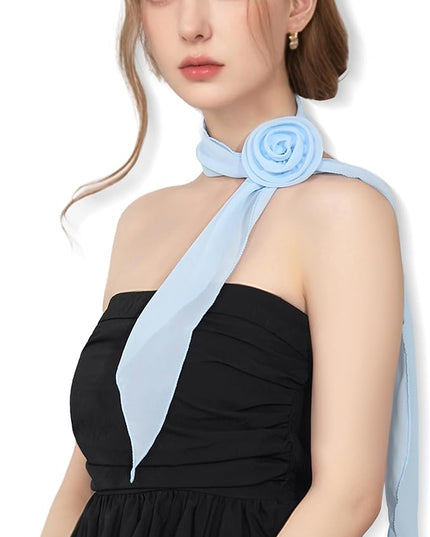 Chiffon Scarf for Women, Removable Flower Neck Scarf Light Soft Fashion Rose Scarves Versatile Headband or Hair Band