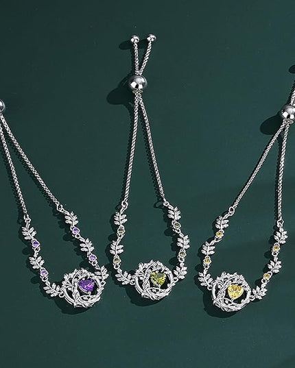 FANCIME Tree of life Birthstone Bracelet for Women Sterling Silver Tree Jewelry Birthstone Charm Bracelet Gemstone Anniversary Birthday Christmas Gifts for Wife Mom Her