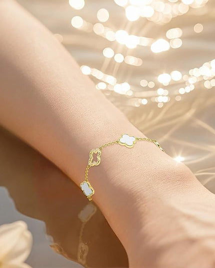 Clover Bracelet for Women 18k Gold Plated Silver Lucky Four Leaf Link Chain Bracelets Charm Trendy Jewelry Gifts for Women