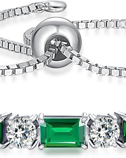 Birthstone Tennis Bracelets for Women White Gold Sterling Silver Gemstone Bracelets Adjustable Chain 6-9 Inchs Jewelry Anniversary Birthday Gifts for Women Mom Wife Her