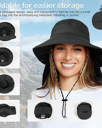 Water-Resistant Sun UPF 50+ Bucket Hat Protection Packable Brimmed Boonie for Women Men Summer Lightweight Hiking Outdoor Cap