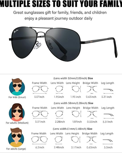 Pro Acme Classic Polarized Aviator Sunglasses 100% UV Protection, 52mm 58mm 63mm