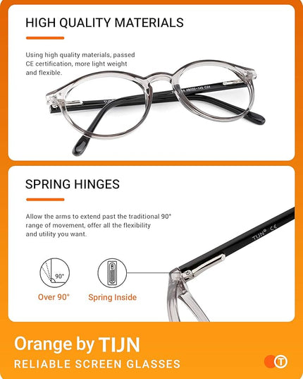TIJN Blue Light Blocking Glasses Men Women Vintage Thick Round Rim Frame Eyeglasses