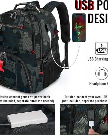YOREPEK Travel Backpack, Extra Large 50L Laptop Backpacks for Men Women, Water Resistant College Backpack Airline Approved Business Work Bag with USB Charging Port Fits 17 Inch Computers, Camouflage