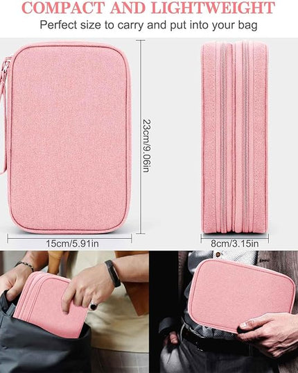 FYY Electronic Organizer, Large Travel Cable Organizer Bag Pouch Electronic Accessories Carry Case Portable Waterproof Double Layers All-in-One Storage Bag for Cable, Cord, Charger, Phone, Pink