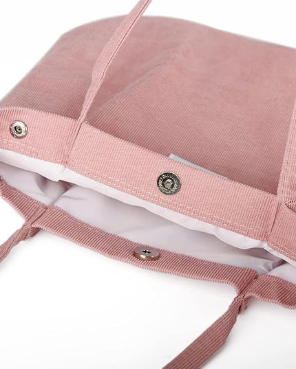 Corduroy Tote Bag Cute Tote Bags for Women Shoulder Bag with Inner Pocket for Work Beach Travel and Shopping Grocery