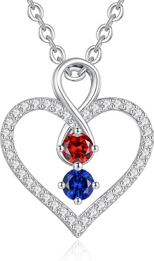 LOUISA SECRET Infinity Double Birthstone Necklace, 925 Sterling Silver Tiny Pendant Heart Necklace for Women Wife Her, Best Jewelry Gift Heart Jewelry Meaningful Gift for Valentine's Day, Christmas, Birthday Anniversary