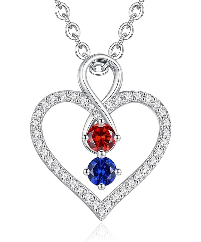LOUISA SECRET Infinity Double Birthstone Necklace, 925 Sterling Silver Tiny Pendant Heart Necklace for Women Wife Her, Best Jewelry Gift Heart Jewelry Meaningful Gift for Valentine's Day, Christmas, Birthday Anniversary