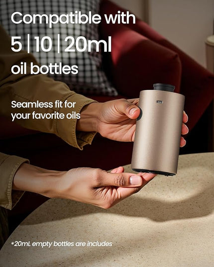 Waterless Essential Oil Diffuser, Rechargeable Scent Diffusers with 3 Mist Levels & Timers, Portable Aromatherapy Diffuser for Home Car Room Studio Office, Desert Titanium