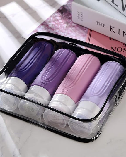 Travel Bottles for Toiletries, Tsa Approved 3oz Travel Size Containers BPA Free Leak Proof Refillable Liquid Silicone Squeezable Travel Accessories for Shampoo Conditioner Lotion (4 Pack)