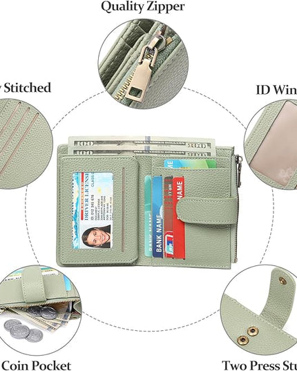 GAEKEAO Womens Wallet Small Leather RFID Blocking Bifold Zipper Pocket Wallet Card Case Purse with ID Window