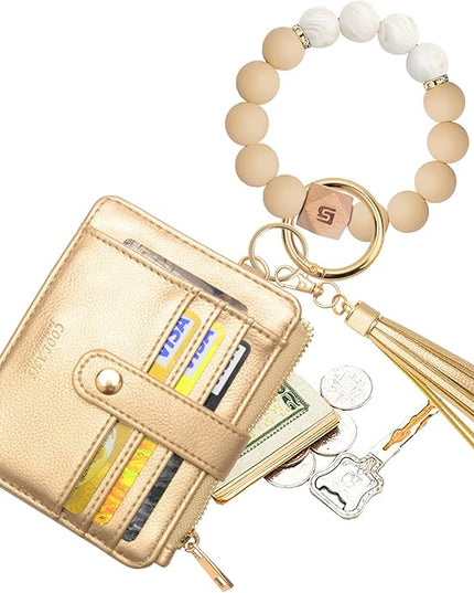 COOLANS Silicone Bracelet Wristlet Wallet Credit Card Holder RFID,ID Window,Key Ring Tassel,Slim Wallet Women Keychain Purse