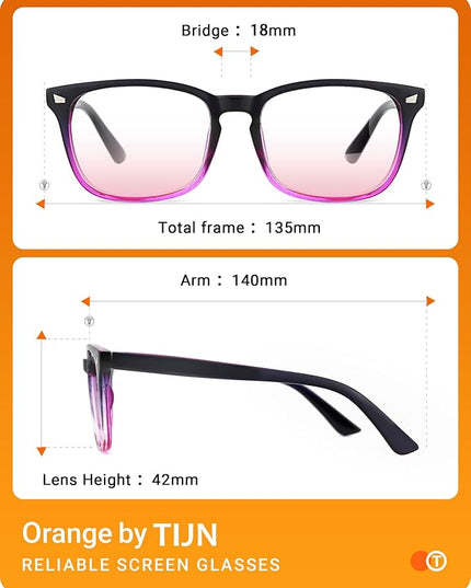 TIJN Blue Light Blocking Glasses for Women Men Clear Frame Square Nerd Eyeglasses Anti Blue Ray Computer Screen Glasses