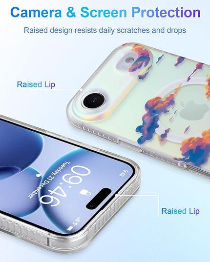 Cute Case for iPhone Air Case for Women Girls [ Compatible with Magsafe ] Aesthetic Cloud Pattern Design, Girly Glitter Sparkly Bling Protective Phone Cover, Iridescent Sun Set Sky