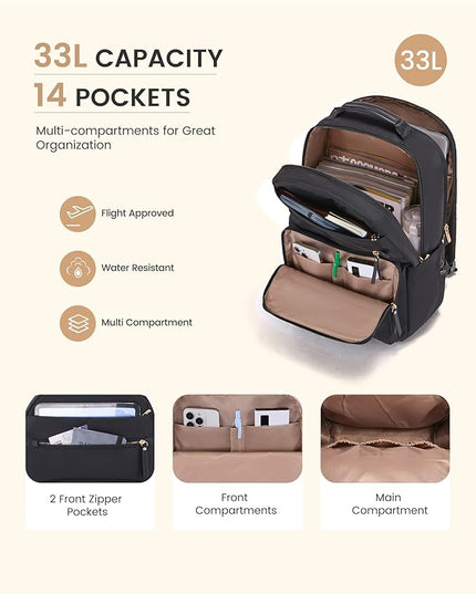 LOVEVOOK Laptop Backpack for Women, 17.3" Work Backpack Purse, Travel Personal Item Bag, Carry On Business Computer Bag, Casual Daypack for Office, School, or Gift, Sage Green