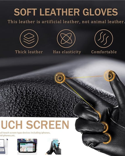 Winter Leather Gloves for Women, Warm Touchscreen Driving Texting Cashmere Lined Gloves…