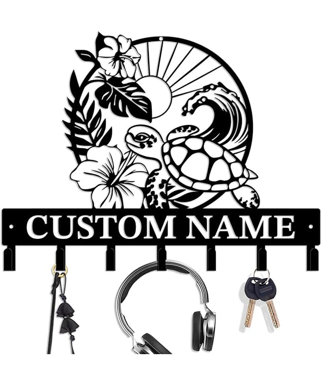 Casebrick Custom Sea Turtle Metal Wall Hooks,Key Holder-Personalized Iron Wall Decor for Keys, Coats & Home Organization (Black, Handmade,Decorative for Entryway, Beach,Bedroom,Office) (Style I)