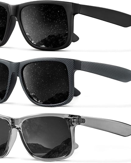 KALIYADI Sunglasses Men Polarized Sun glasses for Mens Womens Classic Matte Black Frame UV Protection 3pack
