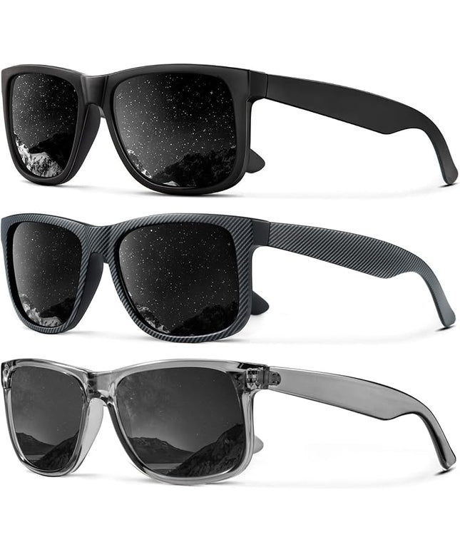 KALIYADI Sunglasses Men Polarized Sun glasses for Mens Womens Classic Matte Black Frame UV Protection 3pack
