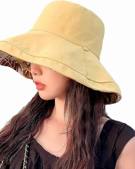 HUAMULAN Women Summer Sun Hat Wide Brim Wired Edge Floral Beach Bucket Hats Reversible Foldable Travel UV Protection Lady Hat