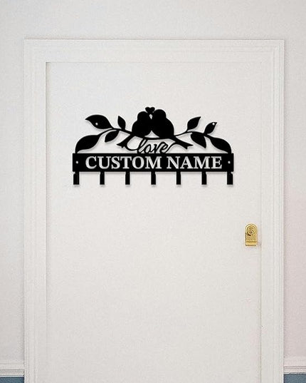 Personalized Custom Name Birds of Trees Wall Key Hooks,Metal Birds of Trees Art Clothes Hooks,Metal Birds of Trees Wall Home Storage Decorative,For Front Door, Hallway, Kitchen, Bedroom(Style E)