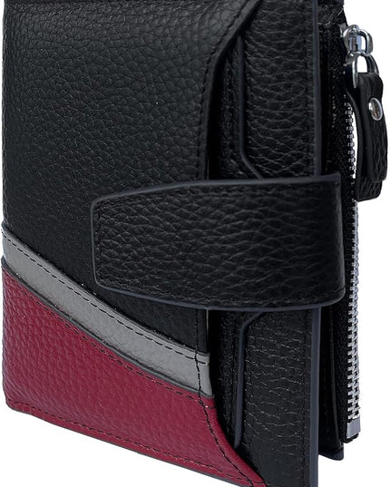 AINIMOER Women's RFID Blocking Leather Small Compact Bi-fold Zipper Pocket Wallet Card Case Purse with id Window