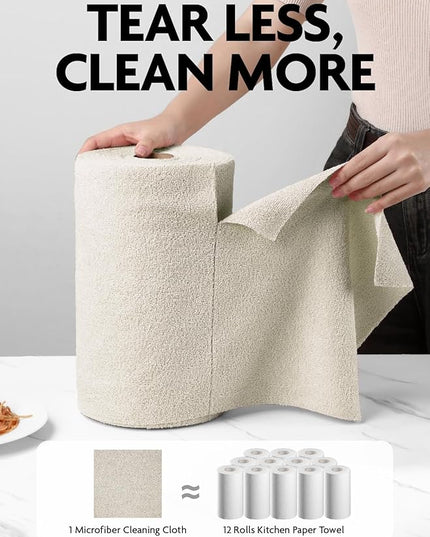 Fantasticlean Microfiber Cleaning Cloth Roll -75 Pack, Tear Away Microfiber Towels, 12" x 12", Reusable, Washable, Scratch Free, Ultra Absorbent Dishcloth for All-Around Cleaning Supplies (Cool Grey)