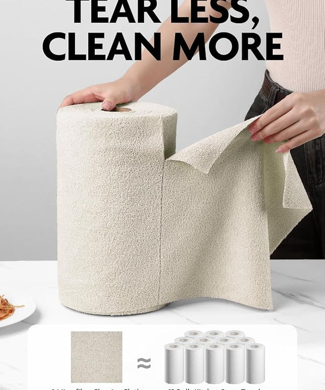 Fantasticlean Microfiber Cleaning Cloth Roll -75 Pack, Tear Away Microfiber Towels, 12" x 12", Reusable, Washable, Scratch Free, Ultra Absorbent Dishcloth for All-Around Cleaning Supplies (Cool Grey)
