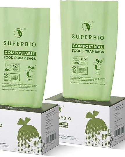 SUPERBIO 13 Gallon Flat Top Compostable Food Waste Bags, 50 Count, 2 Pack, 49.2L, 0.87 Mil, ASTM D6400 BPI and OK compost INDUSTRIAL