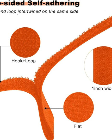 1"x16ft Hook and Loop Straps with 25 Metal Buckles, Adjustable Fastening Cable Straps, Cut-to-Length Cinch Strap, Reusable Nylon Securing Cord Ties for Organizer or Storage, 1 inch Wide,Orange