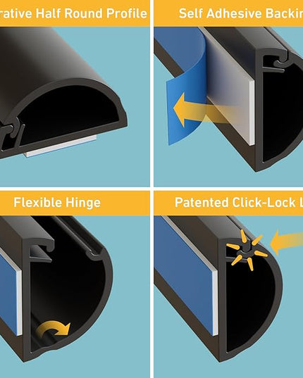 D-Line 157in Cord Hider Kit, Patented Cable Cover, Hide Wires on Wall, Channel for TV Mount Cords, Raceway Wire Hiders, Paintable, Adhesive, Half Round, 10x 0.78in W x 0.39in H x 15.7in L, Black
