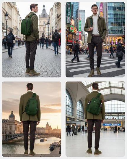 ECOHUB Anti-Theft Crossbody Bag Men Women, RFID Blocking Lightweight Sling Backpack Eco-Friendly with 9 Pockets Sturdy SBS Zippers Water Resistant for Travel Work Hiking Outdoor, Army Green