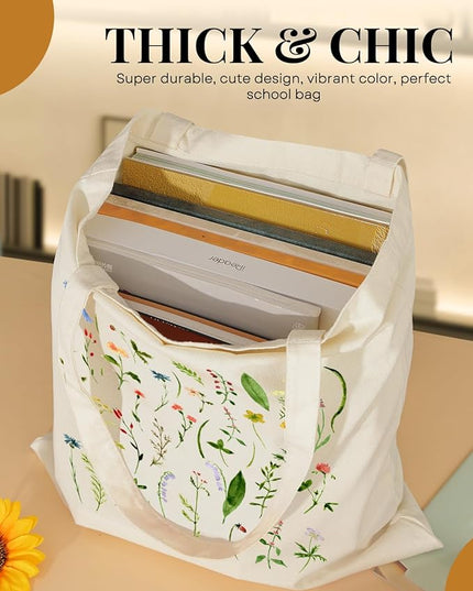 AUSVKAI Canvas Tote Bag Aesthetic for Women, Cute Reusable Cloth Cotton Bags for College Shopping Beach Grocery Trendy Gifts