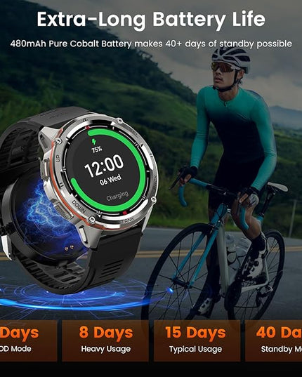 KOSPET Tank T3 Ultra Smart Watch GPS for Men, 5ATM Waterproof, Pressure&Altitude&Compass, Extra-Large Battery, Full Metal Body Rugged Military Smartwatch Bluetooth Calling-1.43” AMOLED Display