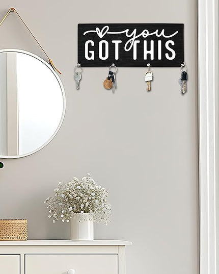 Yhtmbf You Got This Wooden Key Holder for Wall - 5"x10" Key Organizer Hanger with 4 Hooks for Home Front Door Hallway Entryway Kitchen - Home Office Decor & Housewarming Gifts Supplies - A03