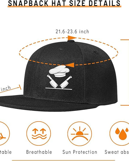 Chef Hat Flat Bill Hats for Men Funny Double Knives Kitchen Adjustable Baseball Cap Snapback Hat for Women
