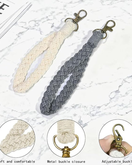 5PCS Phone Wrist Strap with 5PCS Tether Tab Keychain Wristlet Lanyard Cell Phone Wristlet Keychain for Women Boho Macrame Handmade Phones Lanyard Wrist with Tether Tab for Keys, ID