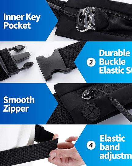USHAKE Slim Running Belt for Women Men-Runners Phone Holder Fanny Pack, Adjustable, Bounce Free Waist Pouch bag for Workout, Money Belt, Run Gear Accessories Black Nude