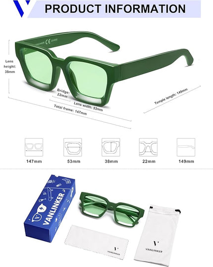 VANLINKER Thick Square Sunglasses for Men Women Retro Chunky Rectangle Shades UV400 Protection VL9731