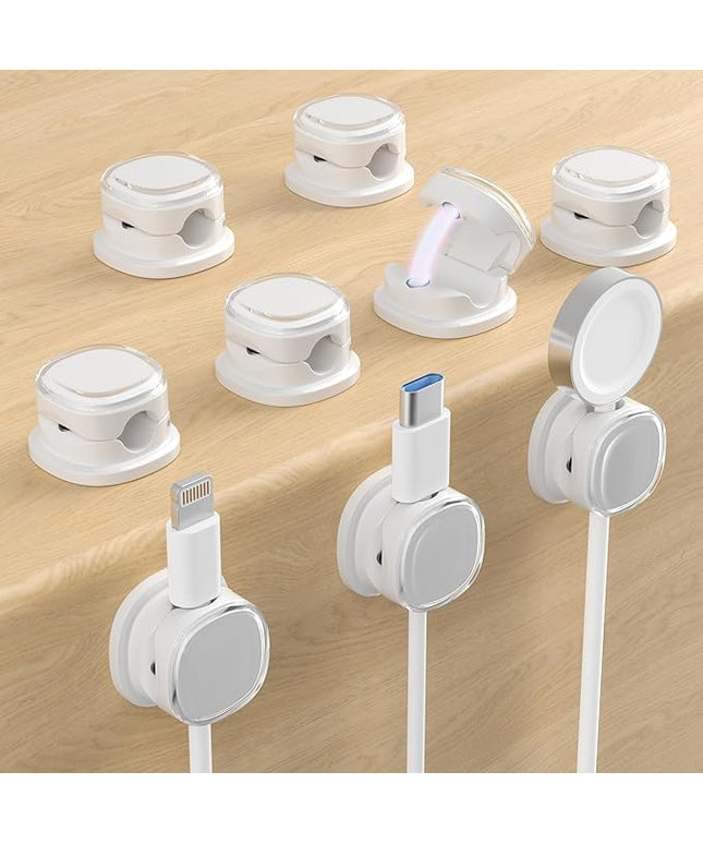 Magnetic Cable Clips, Adjustable Cord Holder Management, Adhesive Wire Keeper Organizer for Home Office Desk Phone PC Car Wall Desktop Nightstand Appliance (9-PCS White)
