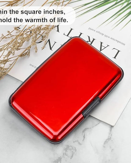 ELFISH Mini RFID Aluminum Wallet Credit Cards Holder Business Card Case Metal ID Case for Men Women (Red)