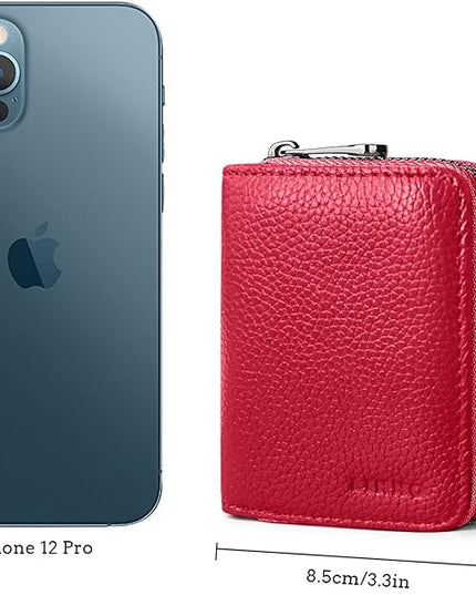 Linno RFID 20 Slots Credit Card Holder Genuine Leather Small Wallet for Women or Men with Zipper