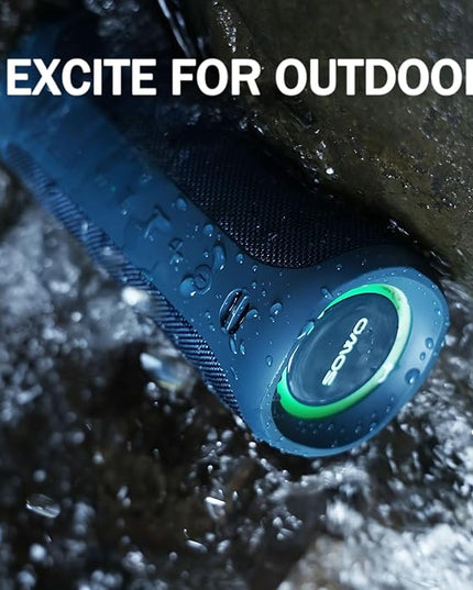 SOWO Waterproof Speaker Bluetooth Wireless- Portable Speaker Loud with Built-in Subwoofer and Tweeter, Extra Bass, Stereo Sound, IP67, Colorful Lights for Party, Outdoor, Camping - Blue