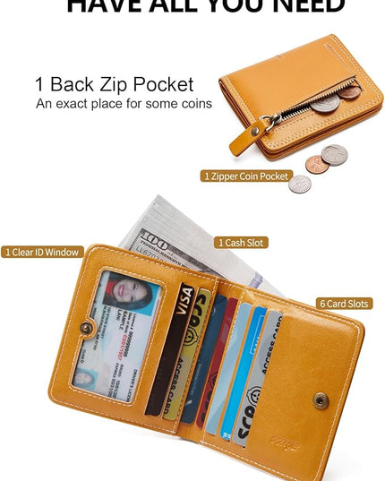 TFKGS Womens Wallet RFID wallet women small wallets woman Thin Credit Card Holder for women Bifold Compact Pocket Ladies Mini Slim wallet purse Vegan Leather Yellow