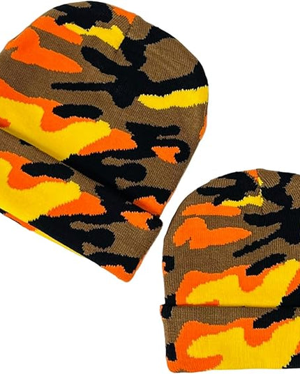 Super Soft Adult & Child Camo Print Winter Knit Beanie Set