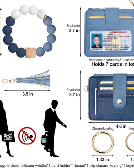 COOLANS Silicone Bracelet Wristlet Wallet Credit Card Holder RFID,ID Window,Key Ring Tassel,Slim Wallet Women Keychain Purse