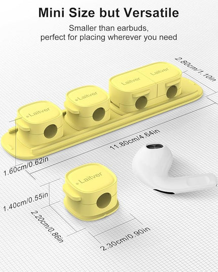 6 Pack Magnetic Cable Clips [1s Open/Lock], Laitver Cord Organizer Holder Strong Adhesive Desk Cable Management- Organize Charging Cords Neatly for Home, Office, Car,Desk, Nightstand-Cream Yellow
